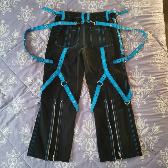 Tripp NYC black blue women's juniors bondage pants size 11 zippers suspenders - Picture 2 of 14